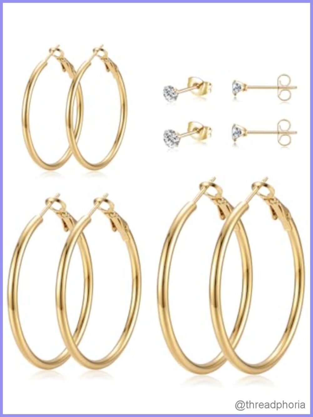 14K Gold Plated Stud Hoop Earrings Set Hypoallergenic for Sensitive Ears